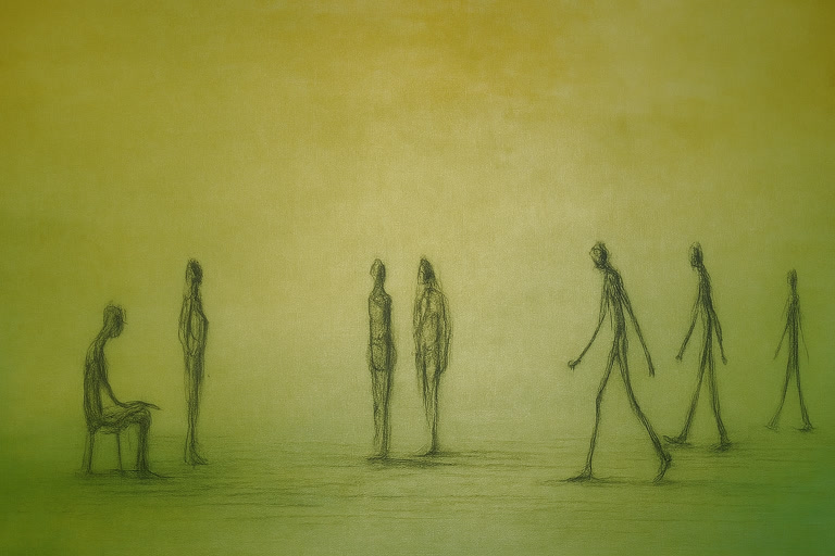 Green Background with Seven Figures